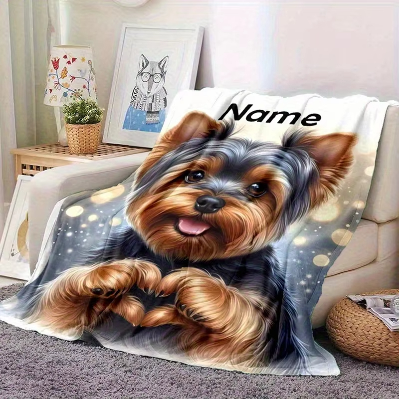 Christmas Throw Blanket - Personalized Custom Name Yorkshire Terrier Flannel