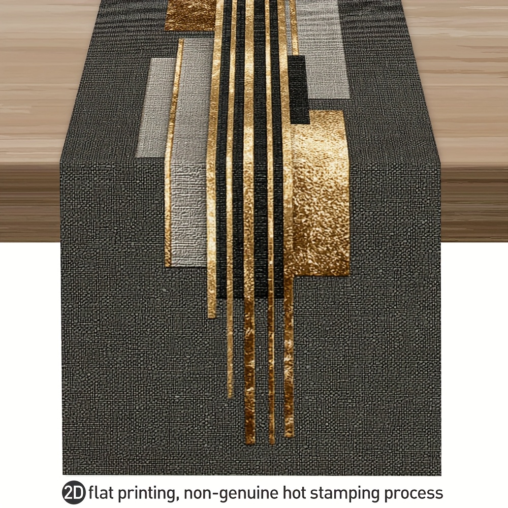 Christmas Table Runner - Black & Gold Geometric Quilt Table