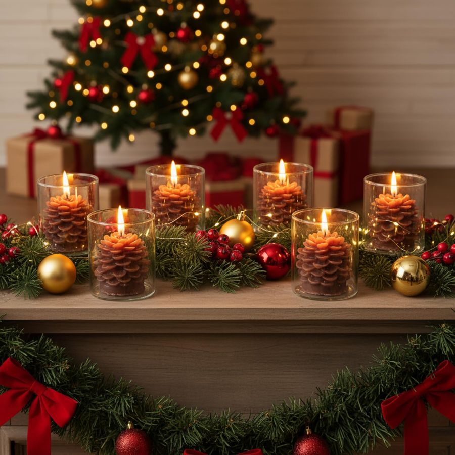 6 Sets Pine Cone Candles Flamm - Holiday Candle Set review and price