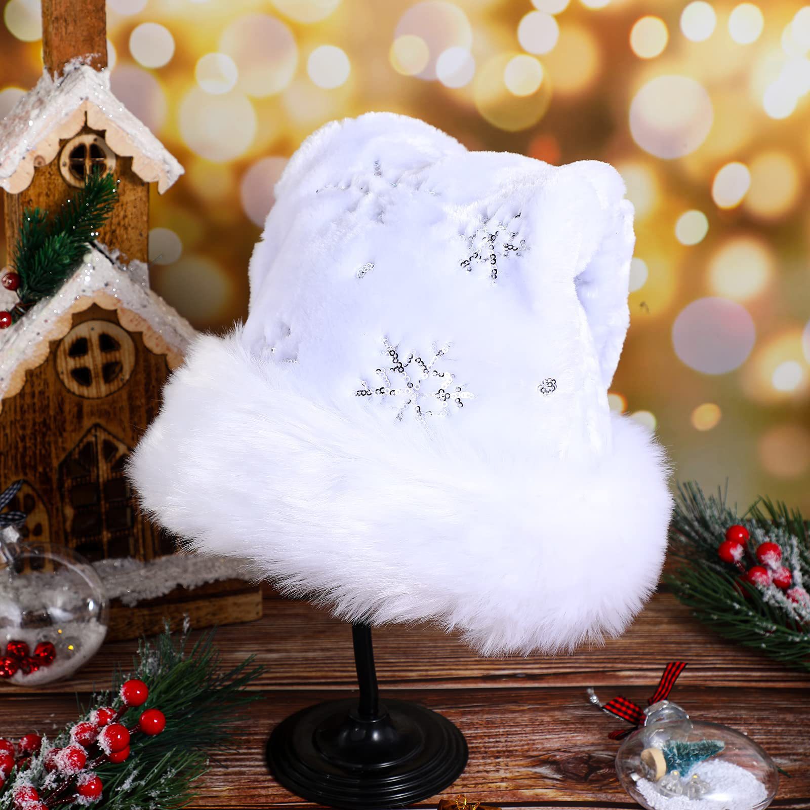 White Plush Christmas Hat Gold - Santa Hat Plush review and price