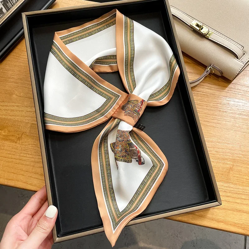 Retro Print Skinny Silk Scarfs - Ribbon Bow Gift review and price