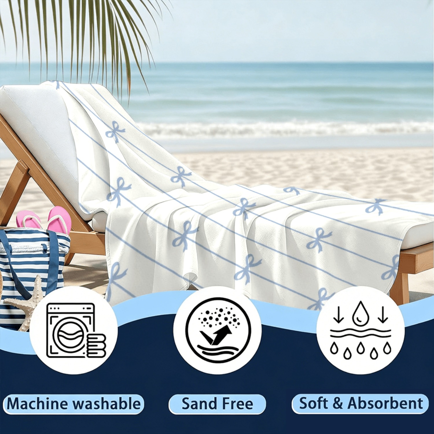 1pc Summer Beach Towel Blue Ri - Ribbon Bow Gift review and price